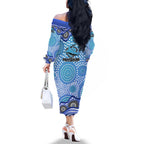 Cronulla Sutherland Sharks Family Matching Off The Shoulder Long Sleeve Dress and Hawaiian Shirt Aboriginal Dot Pattern - Rugby Mascot Heritage Pride
