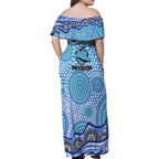 Cronulla Sutherland Sharks Family Matching Off Shoulder Maxi Dress and Hawaiian Shirt Aboriginal Dot Pattern - Rugby Mascot Heritage Pride