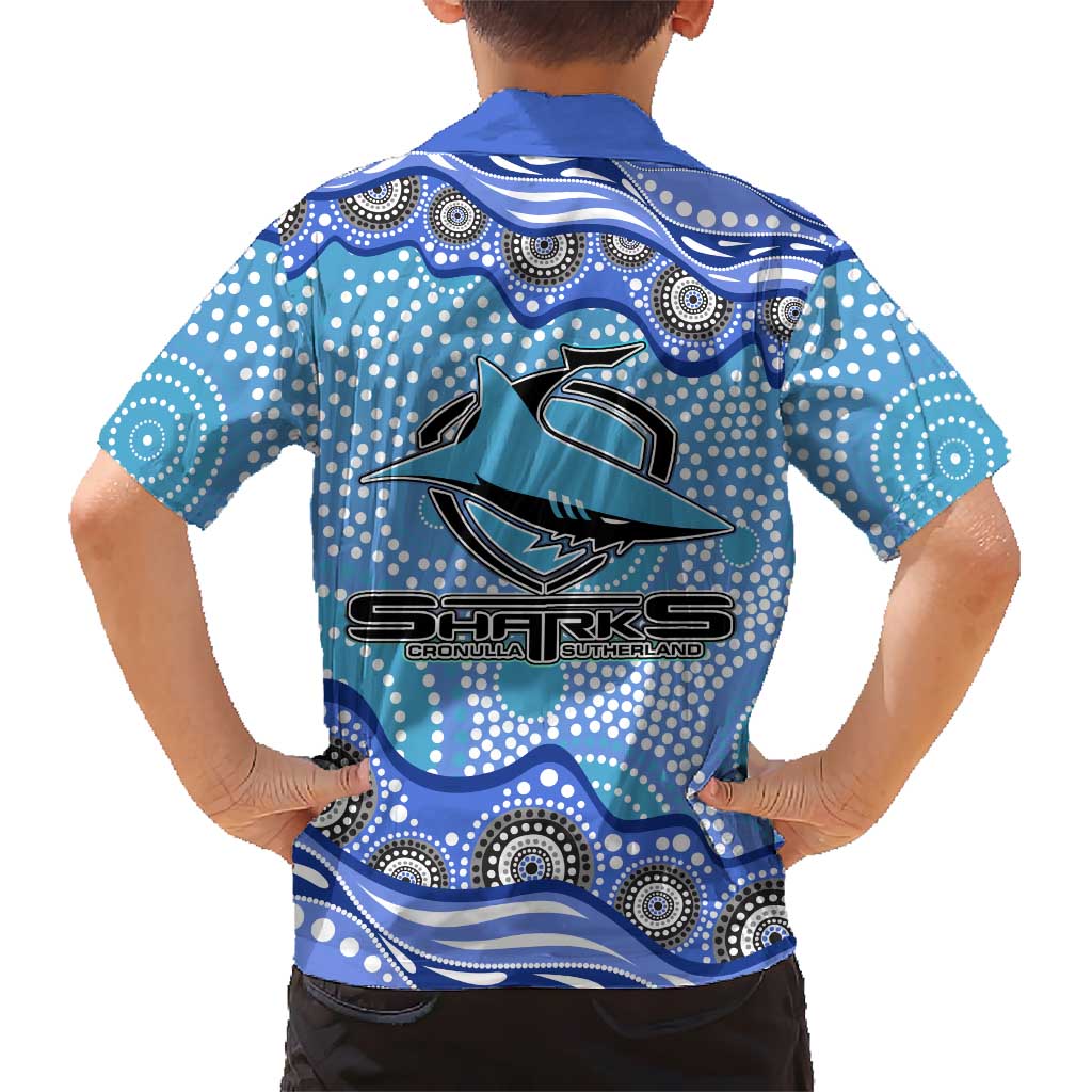 Cronulla Sutherland Sharks Family Matching Short Sleeve Bodycon Dress and Hawaiian Shirt Aboriginal Dot Pattern - Rugby Mascot Heritage Pride