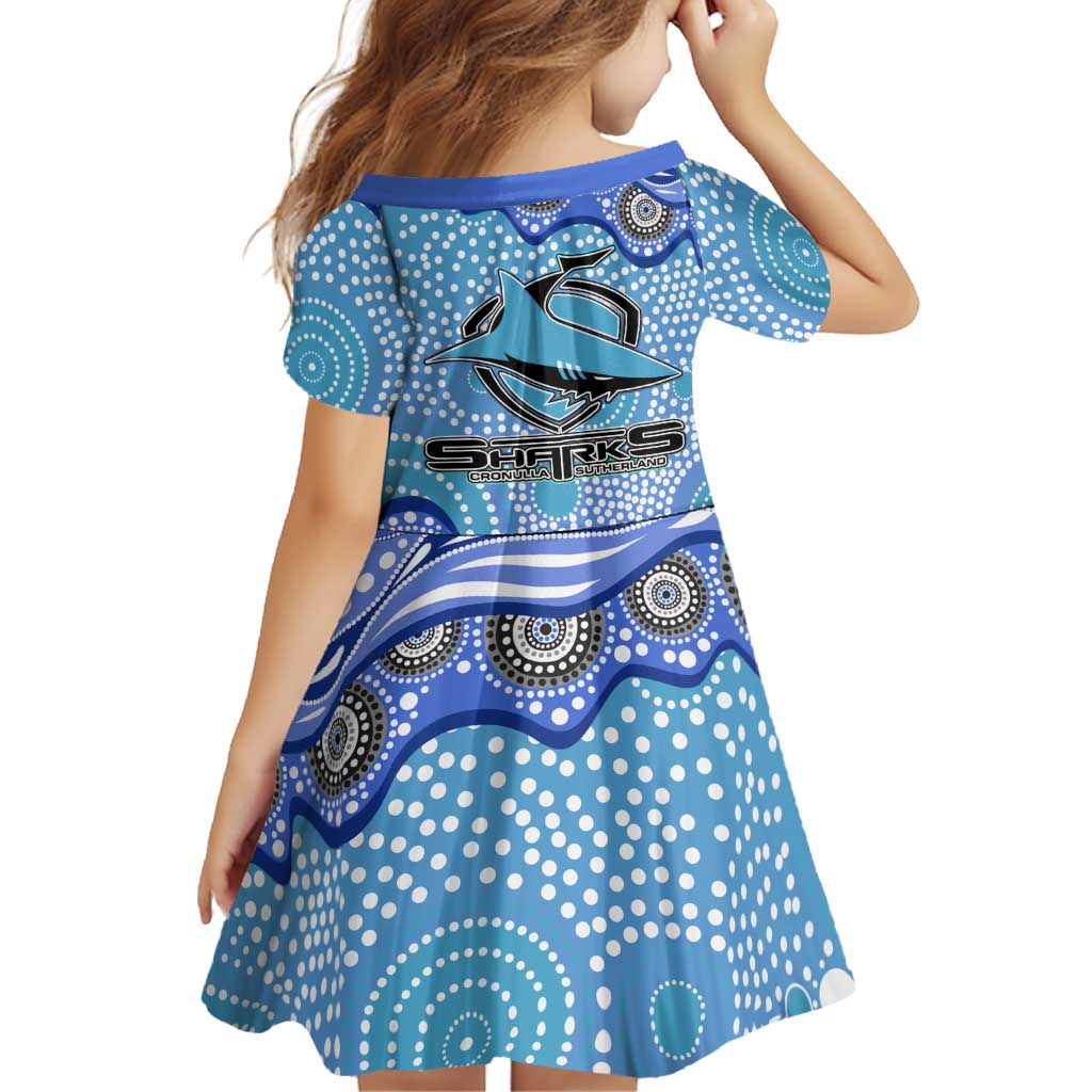 Cronulla Sutherland Sharks Family Matching Summer Maxi Dress and Hawaiian Shirt Aboriginal Dot Pattern - Rugby Mascot Heritage Pride
