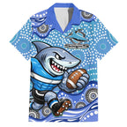 Cronulla Sutherland Sharks Family Matching Summer Maxi Dress and Hawaiian Shirt Aboriginal Dot Pattern - Rugby Mascot Heritage Pride