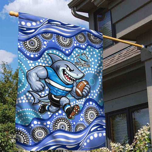 Cronulla Sutherland Sharks Garden Flag Aboriginal Dot Pattern - Rugby Mascot Heritage Pride