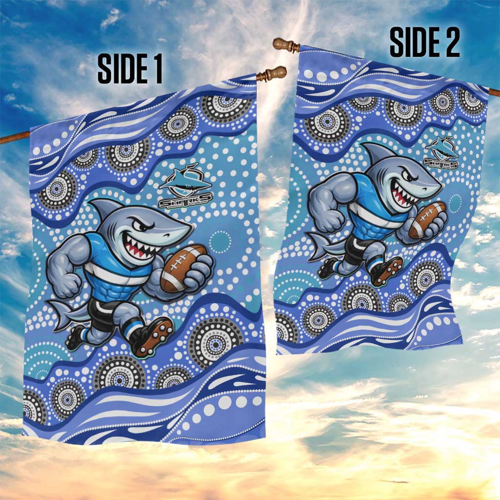Cronulla Sutherland Sharks Garden Flag Aboriginal Dot Pattern - Rugby Mascot Heritage Pride