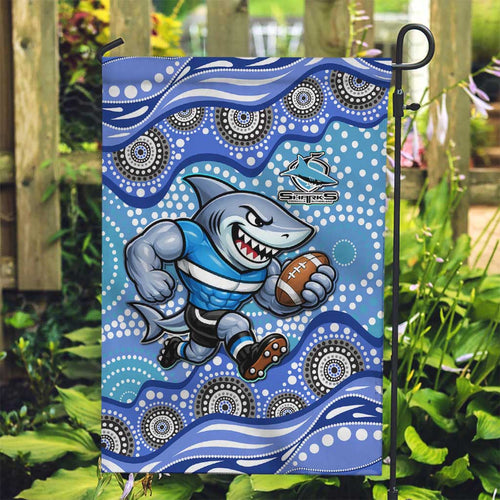Cronulla Sutherland Sharks Garden Flag Aboriginal Dot Pattern - Rugby Mascot Heritage Pride