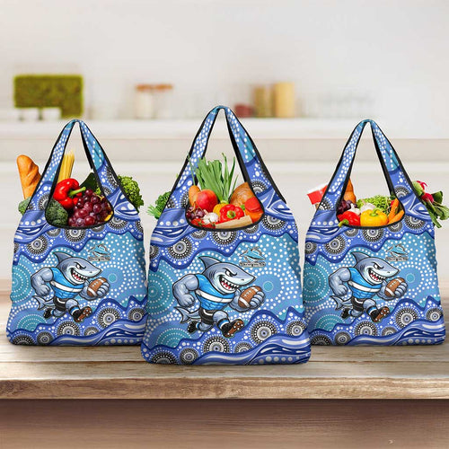 Cronulla Sutherland Sharks Grocery Bag Aboriginal Dot Pattern - Rugby Mascot Heritage Pride