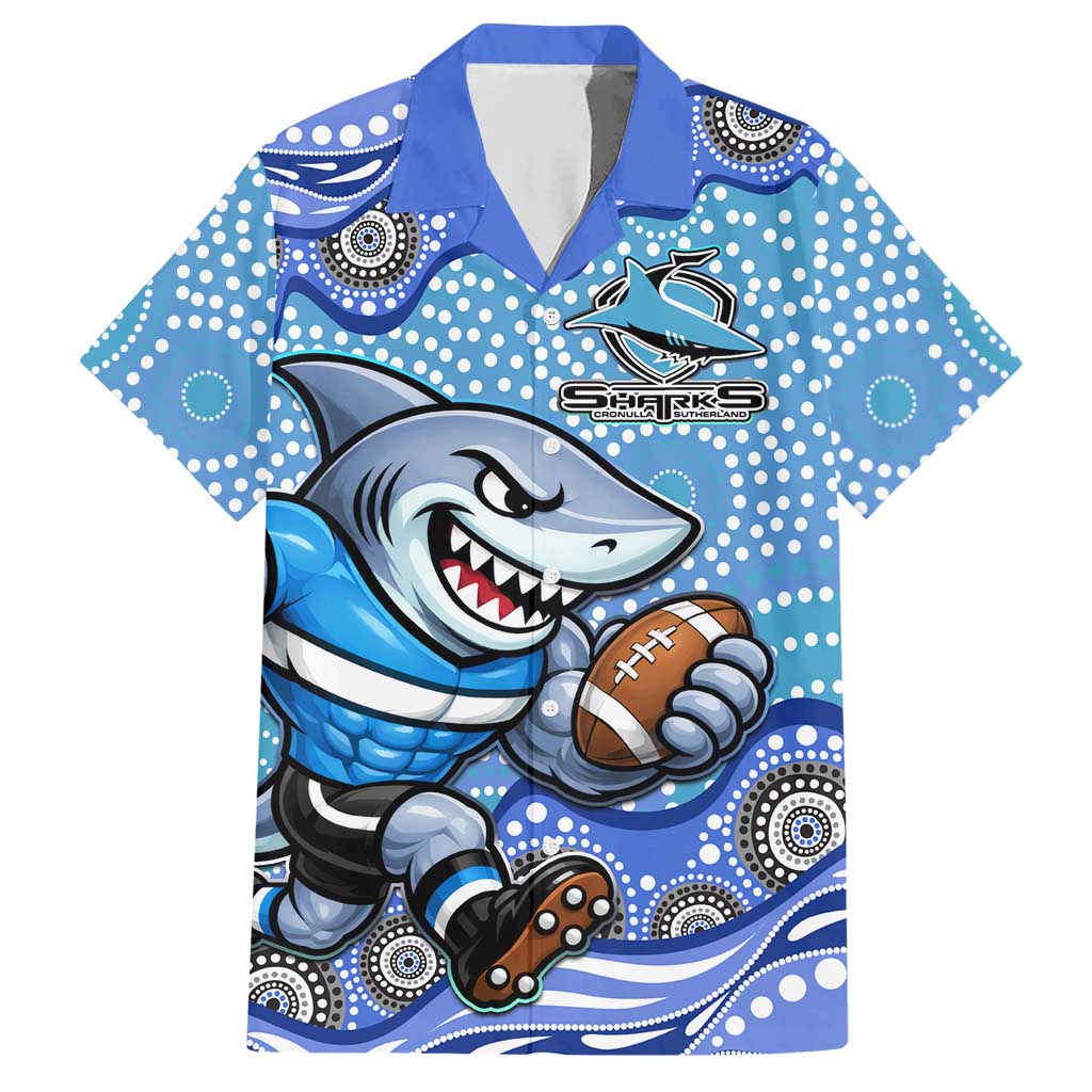 Cronulla Sutherland Sharks Hawaiian Shirt Aboriginal Dot Pattern - Rugby Mascot Heritage Pride