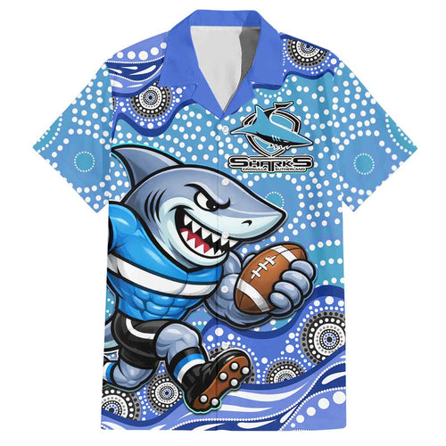 Cronulla Sutherland Sharks Hawaiian Shirt Aboriginal Dot Pattern - Rugby Mascot Heritage Pride