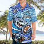 Cronulla Sutherland Sharks Hawaiian Shirt Aboriginal Dot Pattern - Rugby Mascot Heritage Pride