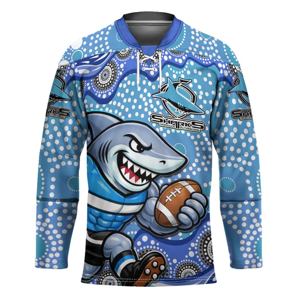 Cronulla Sutherland Sharks Hockey Jersey Aboriginal Dot Pattern - Rugby Mascot Heritage Pride