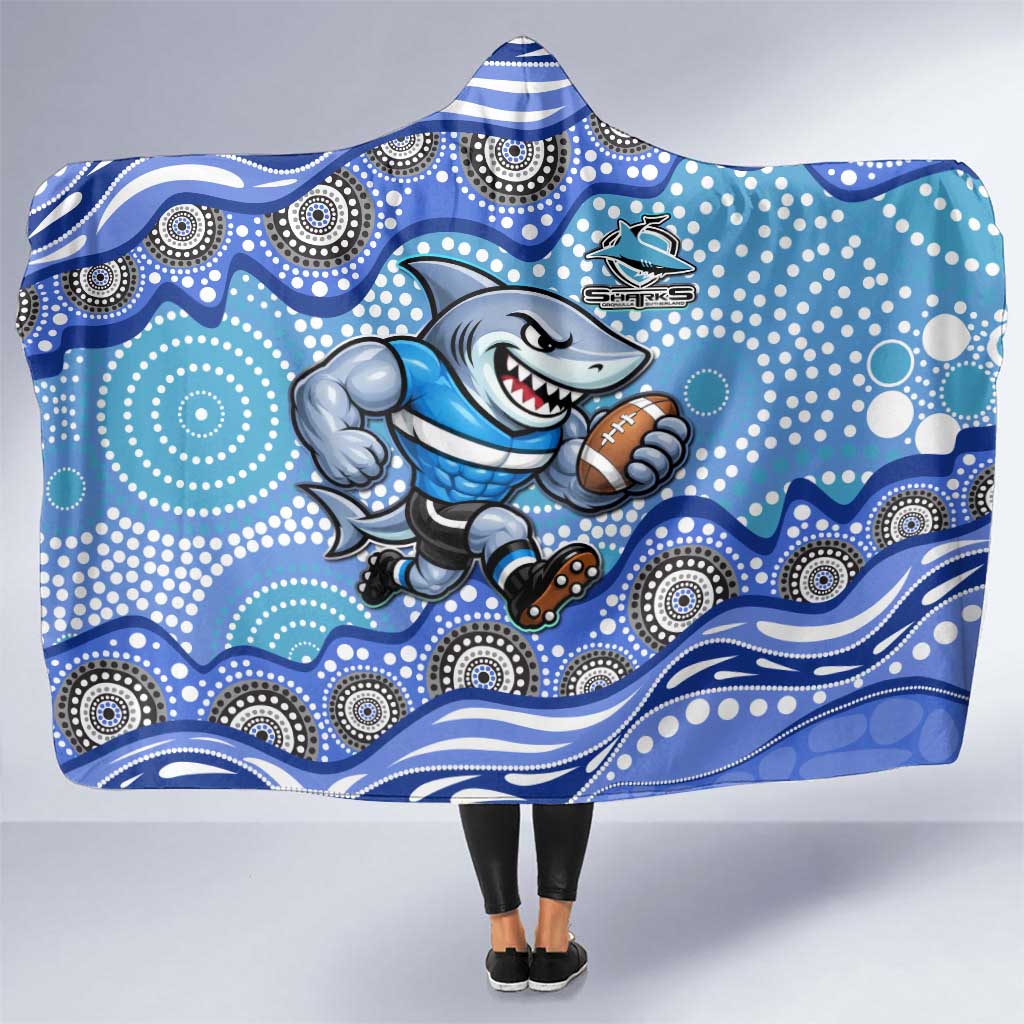 Cronulla Sutherland Sharks Hooded Blanket Aboriginal Dot Pattern - Rugby Mascot Heritage Pride