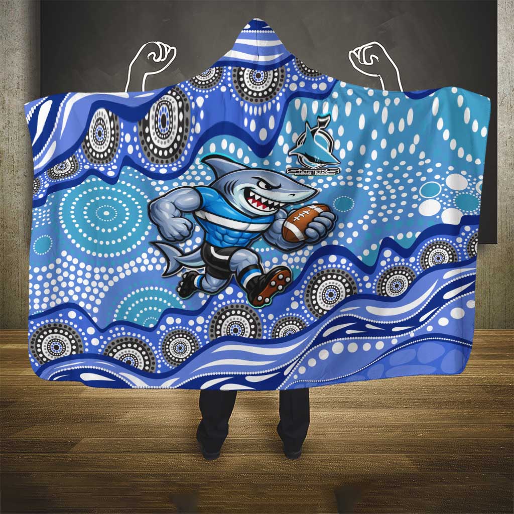 Cronulla Sutherland Sharks Hooded Blanket Aboriginal Dot Pattern - Rugby Mascot Heritage Pride