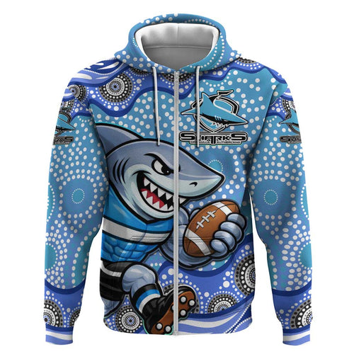 Cronulla Sutherland Sharks Hoodie Aboriginal Dot Pattern - Rugby Mascot Heritage Pride