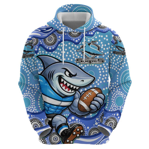 Cronulla Sutherland Sharks Hoodie Aboriginal Dot Pattern - Rugby Mascot Heritage Pride