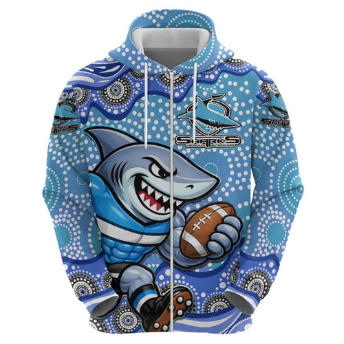 Cronulla Sutherland Sharks Hoodie Aboriginal Dot Pattern - Rugby Mascot Heritage Pride