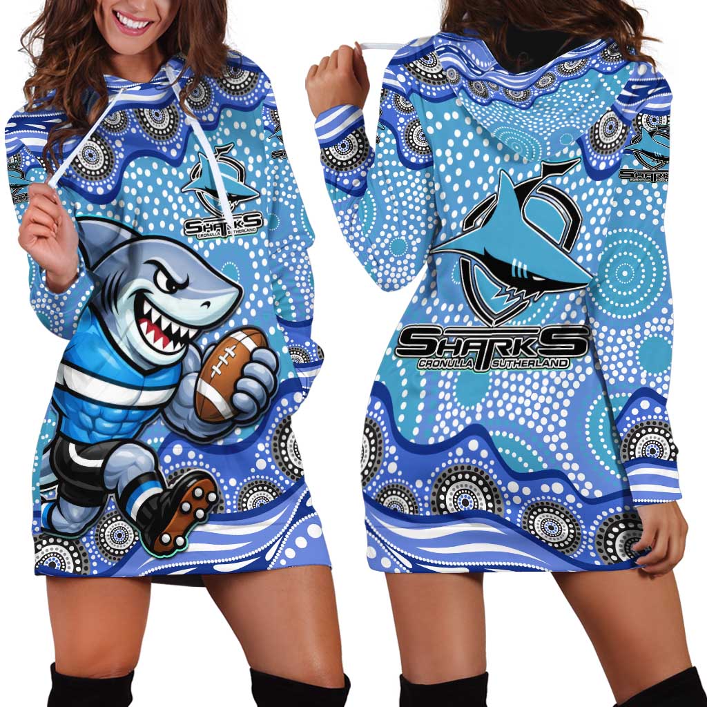 Cronulla Sutherland Sharks Hoodie Dress Aboriginal Dot Pattern - Rugby Mascot Heritage Pride