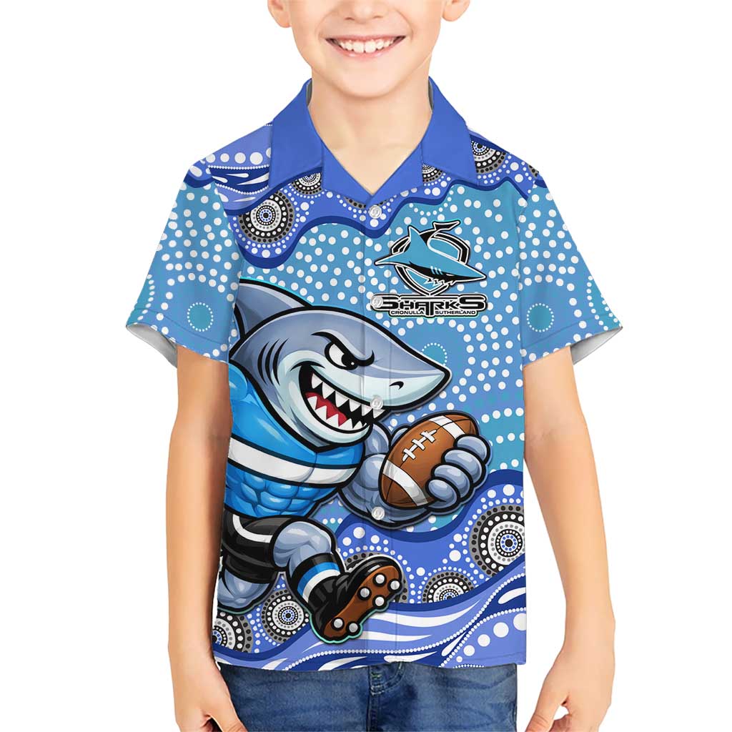 Cronulla Sutherland Sharks Kid Hawaiian Shirt Aboriginal Dot Pattern - Rugby Mascot Heritage Pride