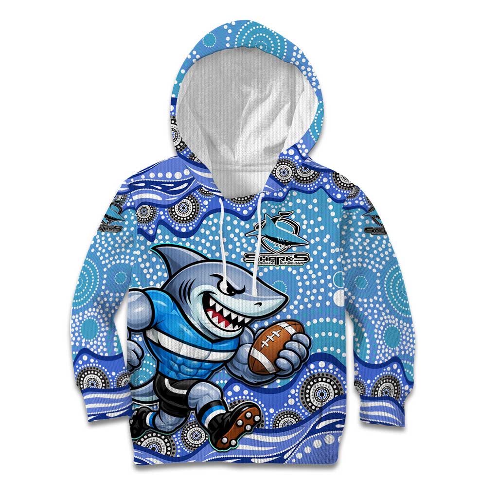 Cronulla Sutherland Sharks Kid Hoodie Aboriginal Dot Pattern - Rugby Mascot Heritage Pride
