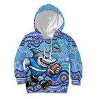 Cronulla Sutherland Sharks Kid Hoodie Aboriginal Dot Pattern - Rugby Mascot Heritage Pride