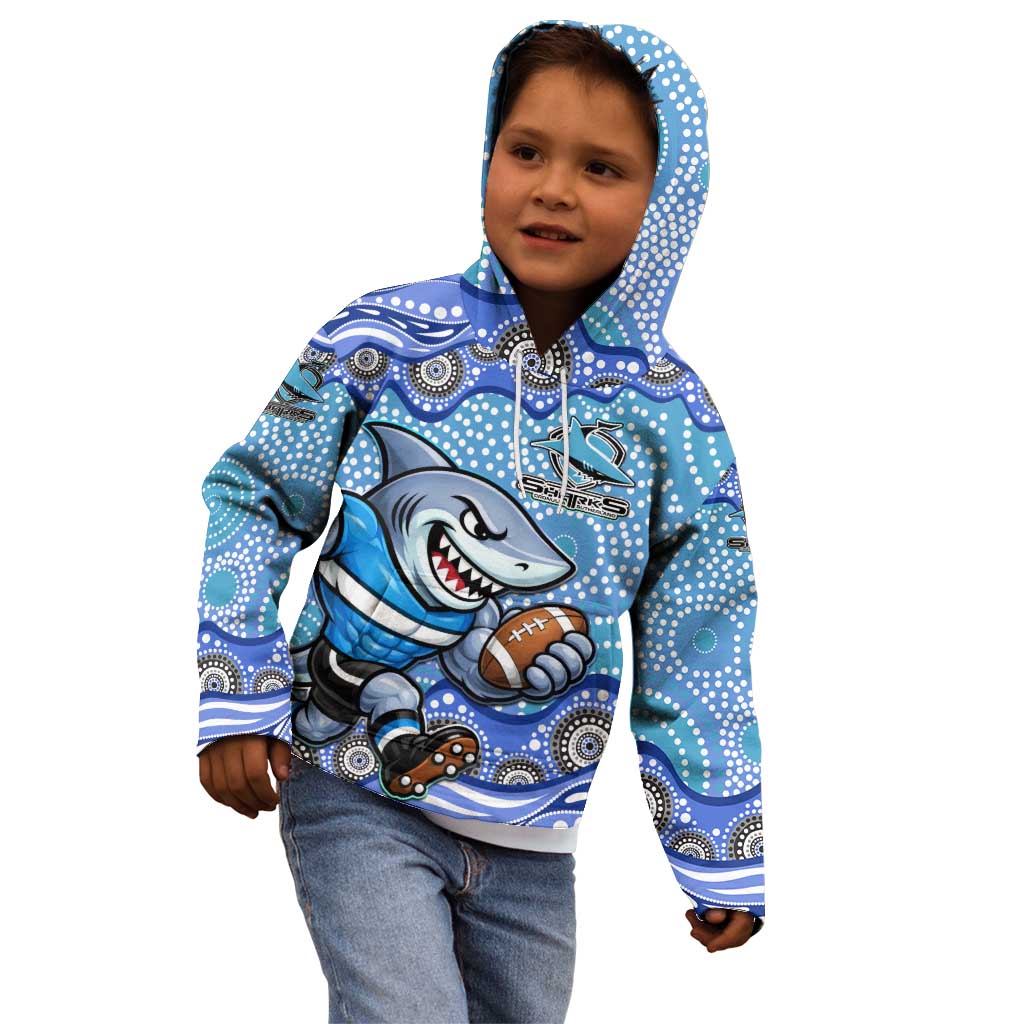 Cronulla Sutherland Sharks Kid Hoodie Aboriginal Dot Pattern - Rugby Mascot Heritage Pride