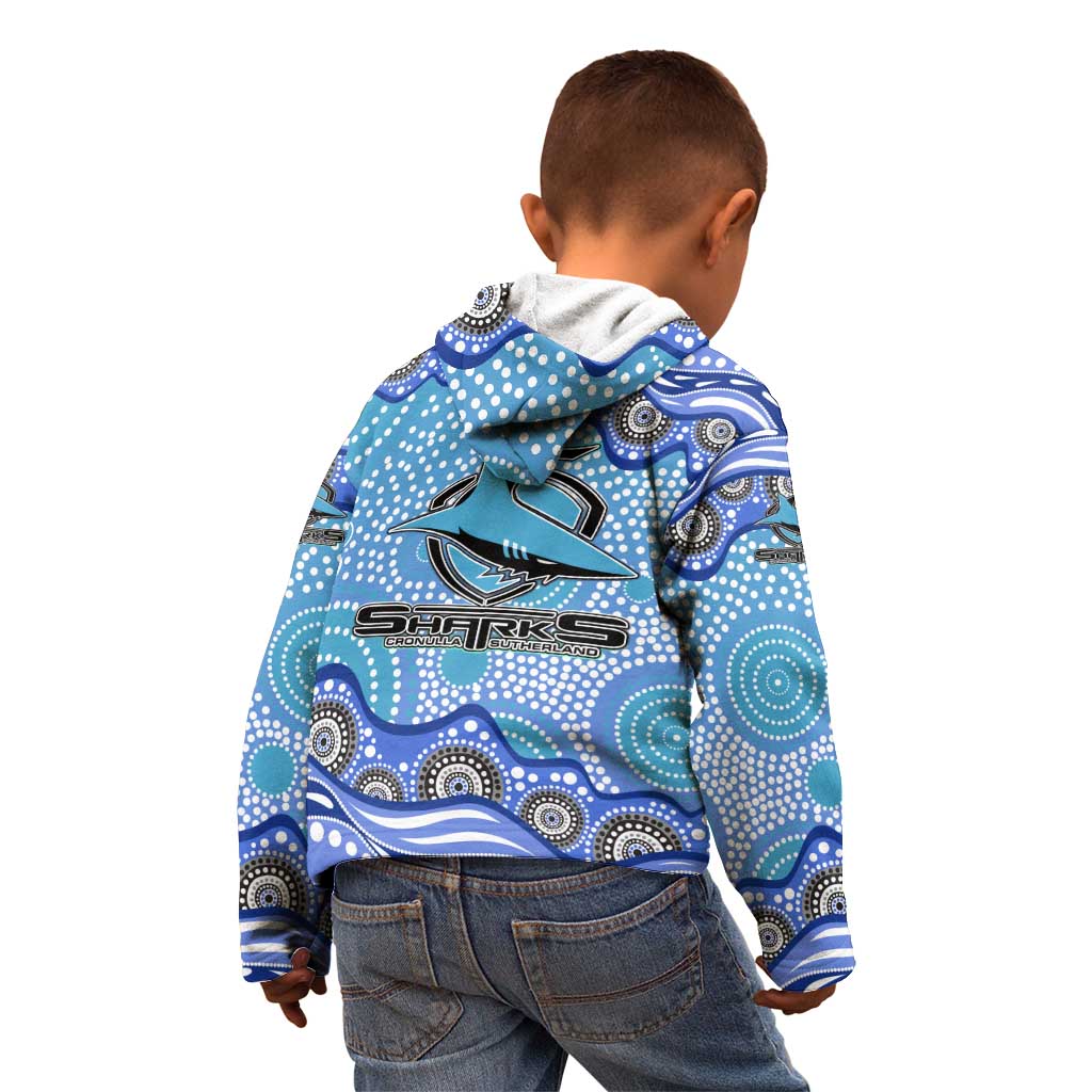 Cronulla Sutherland Sharks Kid Hoodie Aboriginal Dot Pattern - Rugby Mascot Heritage Pride