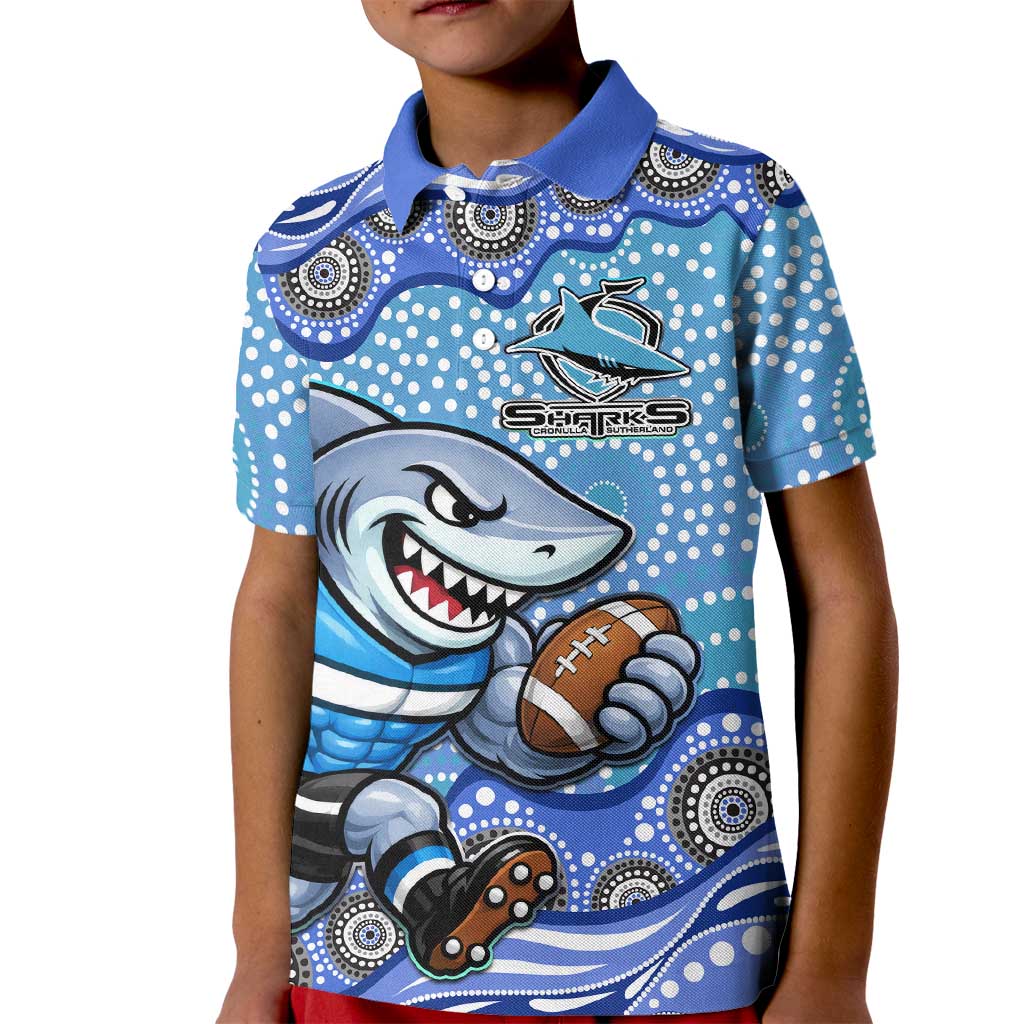 Cronulla Sutherland Sharks Kid Polo Shirt Aboriginal Dot Pattern - Rugby Mascot Heritage Pride