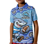 Cronulla Sutherland Sharks Kid Polo Shirt Aboriginal Dot Pattern - Rugby Mascot Heritage Pride