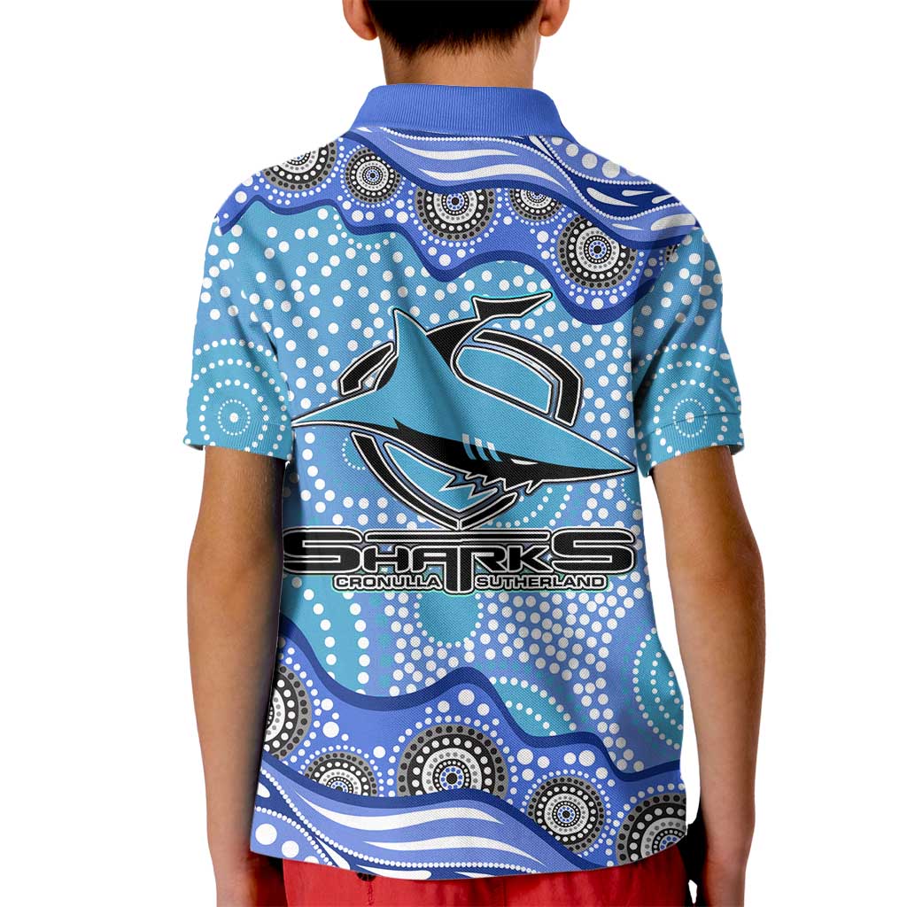 Cronulla Sutherland Sharks Kid Polo Shirt Aboriginal Dot Pattern - Rugby Mascot Heritage Pride