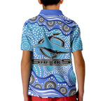Cronulla Sutherland Sharks Kid Polo Shirt Aboriginal Dot Pattern - Rugby Mascot Heritage Pride