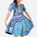 Cronulla Sutherland Sharks Kid Short Sleeve Dress Aboriginal Dot Pattern - Rugby Mascot Heritage Pride
