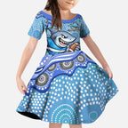Cronulla Sutherland Sharks Kid Short Sleeve Dress Aboriginal Dot Pattern - Rugby Mascot Heritage Pride