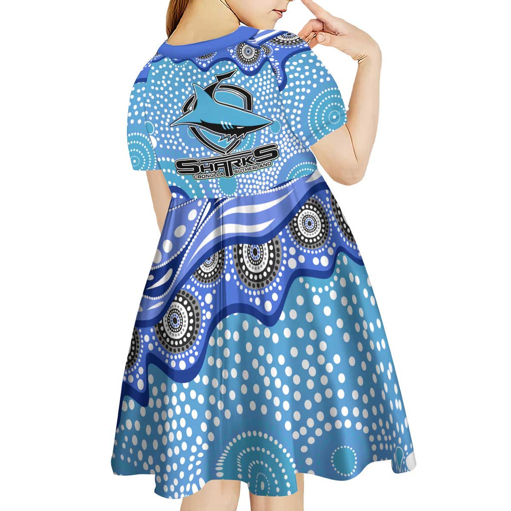 Cronulla Sutherland Sharks Kid Short Sleeve Dress Aboriginal Dot Pattern - Rugby Mascot Heritage Pride