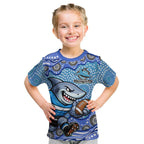 Cronulla Sutherland Sharks Kid T Shirt Aboriginal Dot Pattern - Rugby Mascot Heritage Pride