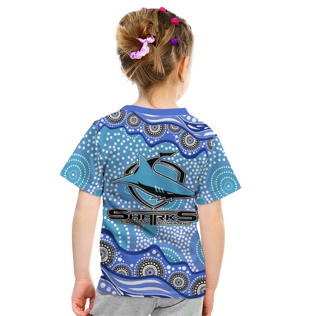 Cronulla Sutherland Sharks Kid T Shirt Aboriginal Dot Pattern - Rugby Mascot Heritage Pride
