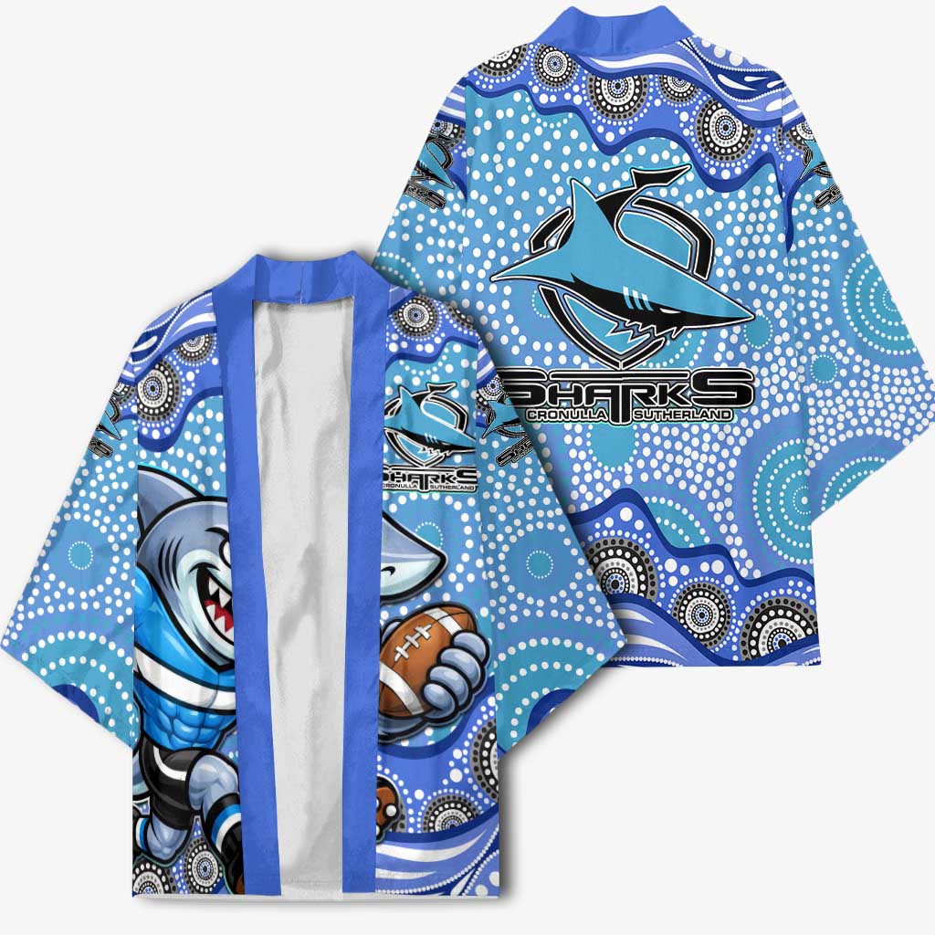 Cronulla Sutherland Sharks Kimono Aboriginal Dot Pattern - Rugby Mascot Heritage Pride