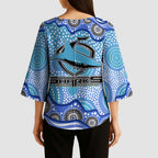 Cronulla Sutherland Sharks Kimono Sleeve Blouse Aboriginal Dot Pattern - Rugby Mascot Heritage Pride
