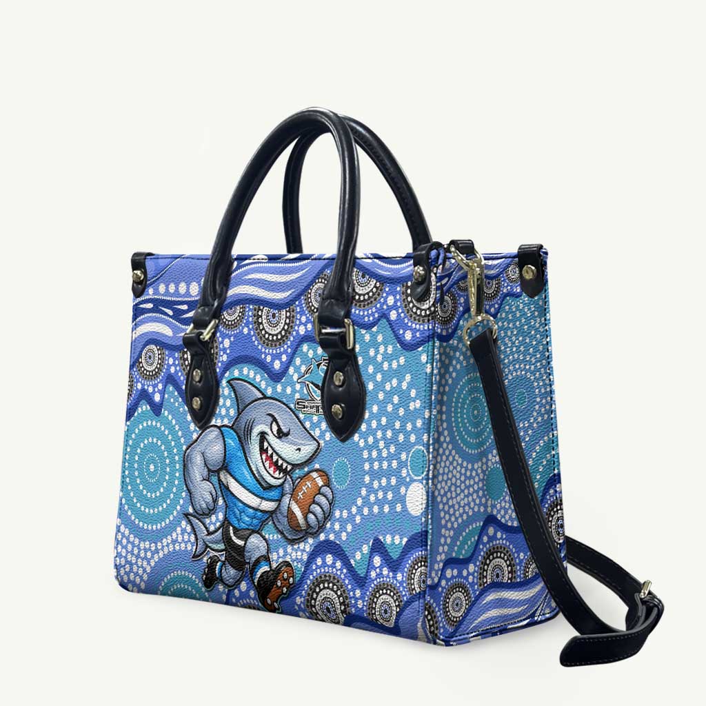 Cronulla Sutherland Sharks Leather Bag Aboriginal Dot Pattern - Rugby Mascot Heritage Pride