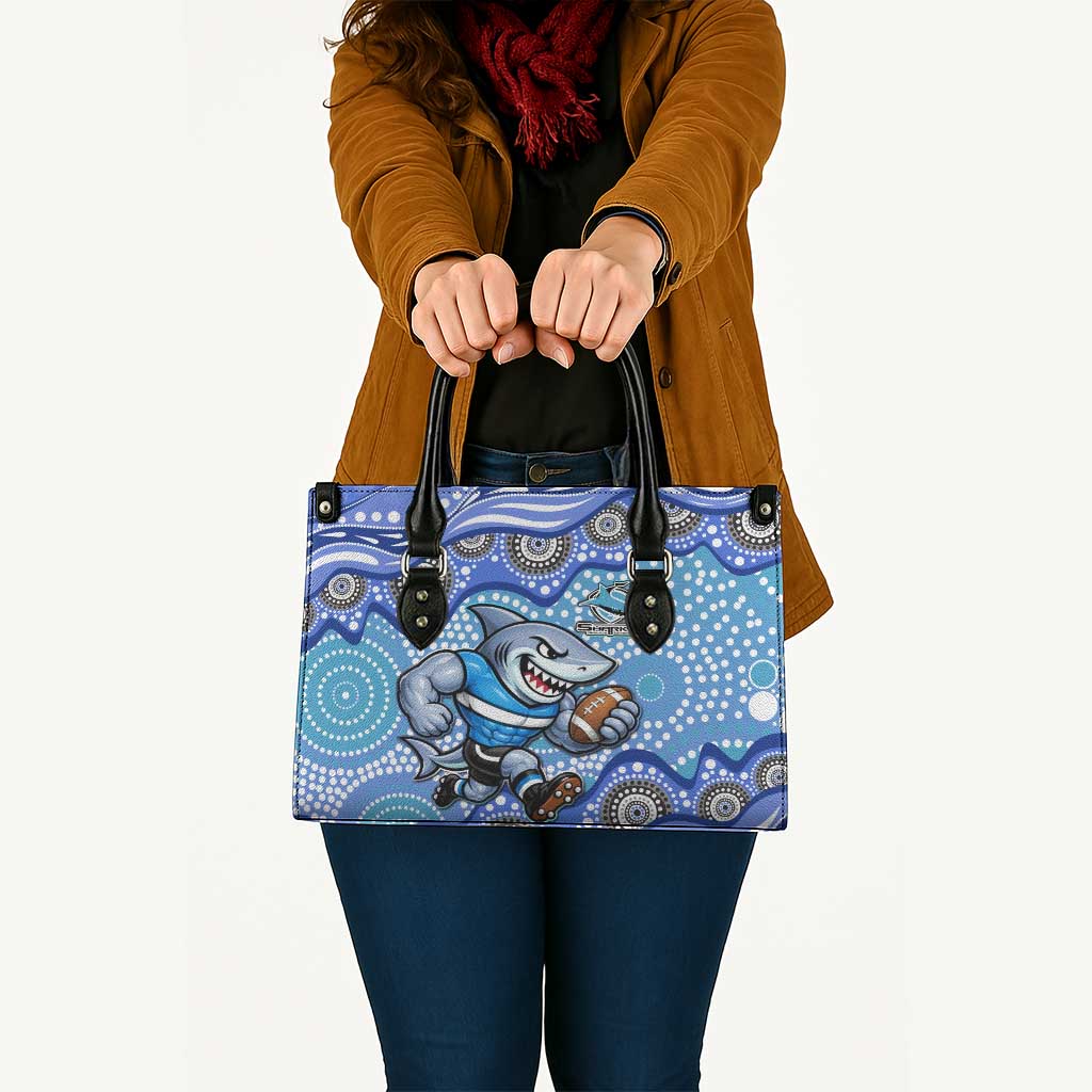 Cronulla Sutherland Sharks Leather Bag Aboriginal Dot Pattern - Rugby Mascot Heritage Pride