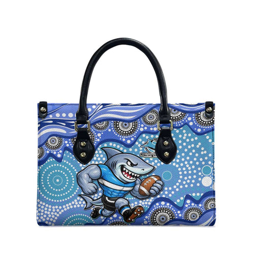 Cronulla Sutherland Sharks Leather Bag Aboriginal Dot Pattern - Rugby Mascot Heritage Pride