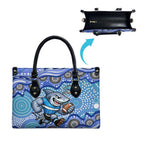 Cronulla Sutherland Sharks Leather Bag Aboriginal Dot Pattern - Rugby Mascot Heritage Pride