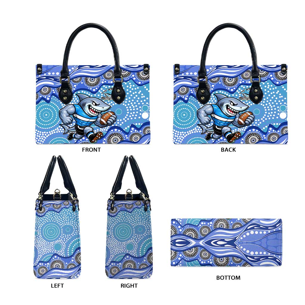 Cronulla Sutherland Sharks Leather Bag Aboriginal Dot Pattern - Rugby Mascot Heritage Pride