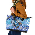 Cronulla Sutherland Sharks Leather Tote Bag Aboriginal Dot Pattern - Rugby Mascot Heritage Pride