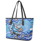 Cronulla Sutherland Sharks Leather Tote Bag Aboriginal Dot Pattern - Rugby Mascot Heritage Pride