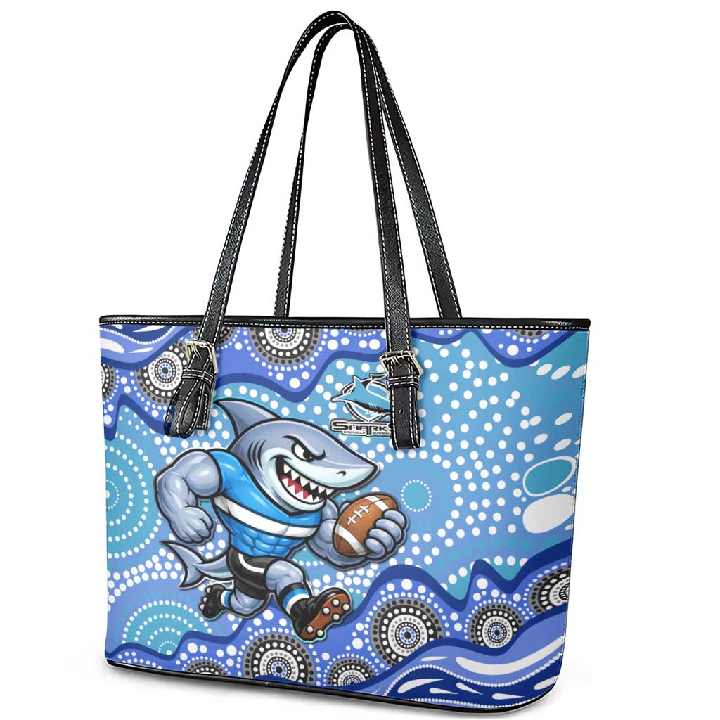Cronulla Sutherland Sharks Leather Tote Bag Aboriginal Dot Pattern - Rugby Mascot Heritage Pride