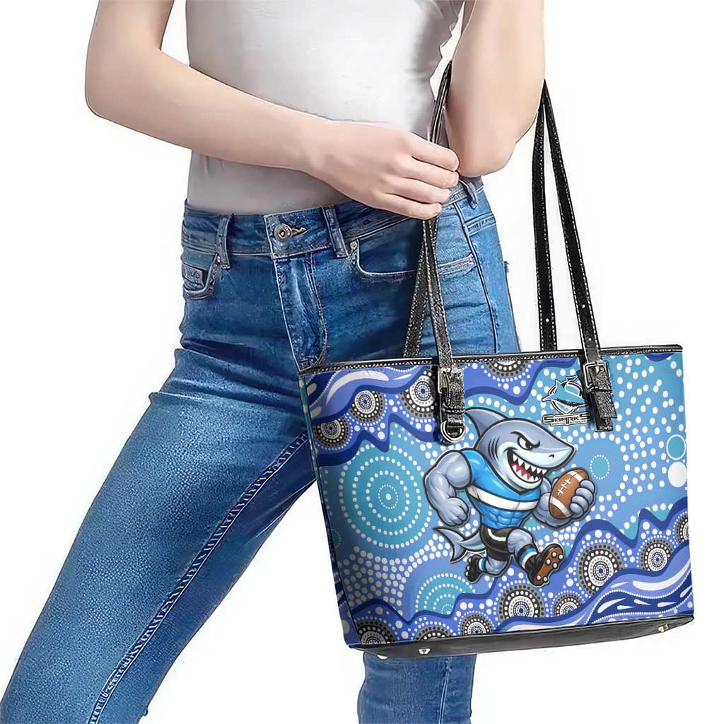 Cronulla Sutherland Sharks Leather Tote Bag Aboriginal Dot Pattern - Rugby Mascot Heritage Pride