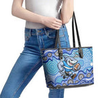 Cronulla Sutherland Sharks Leather Tote Bag Aboriginal Dot Pattern - Rugby Mascot Heritage Pride