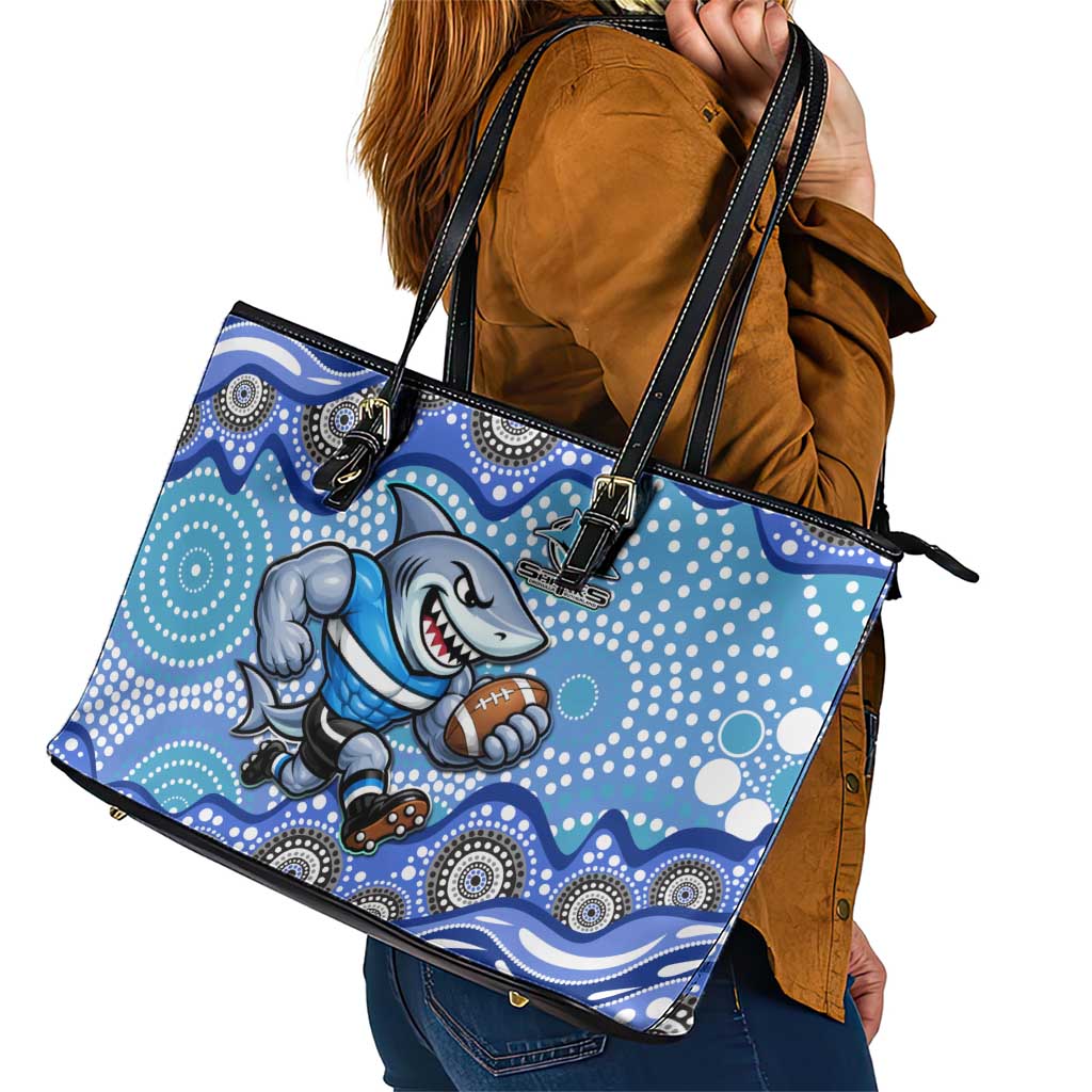 Cronulla Sutherland Sharks Leather Tote Bag Aboriginal Dot Pattern - Rugby Mascot Heritage Pride
