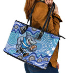 Cronulla Sutherland Sharks Leather Tote Bag Aboriginal Dot Pattern - Rugby Mascot Heritage Pride