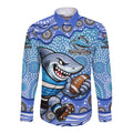 Cronulla Sutherland Sharks Long Sleeve Button Shirt Aboriginal Dot Pattern - Rugby Mascot Heritage Pride