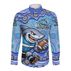 Cronulla Sutherland Sharks Long Sleeve Button Shirt Aboriginal Dot Pattern - Rugby Mascot Heritage Pride