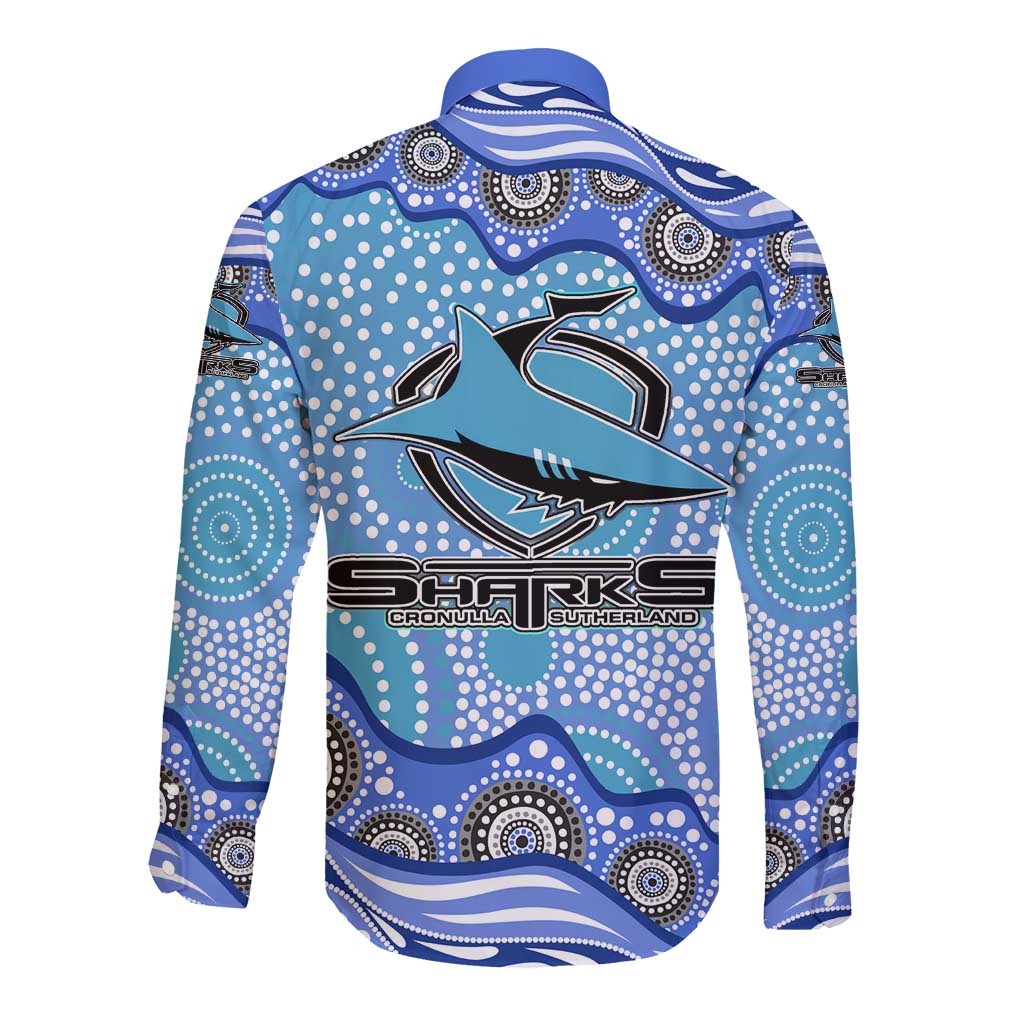 Cronulla Sutherland Sharks Long Sleeve Button Shirt Aboriginal Dot Pattern - Rugby Mascot Heritage Pride